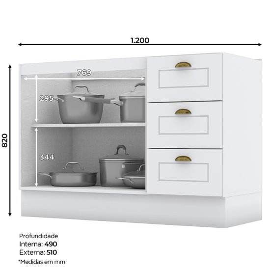Americana Sink Cabinet 03 Drawers 02 Doors 1200 mm