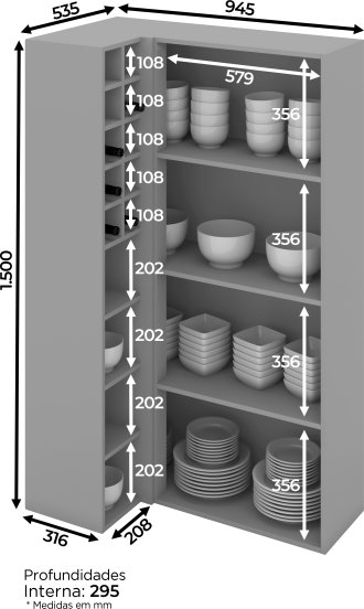 Aéreo Canto Reto 01 Porta com Vidro Belize