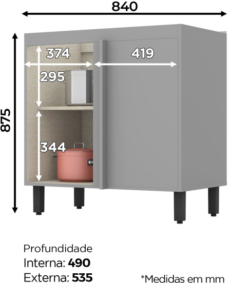 Armário Canto Reto 01 Porta Belize