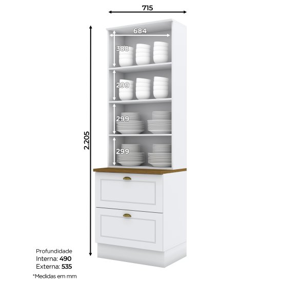 Cristaleira 02 Portas 02 Gavetas Americana