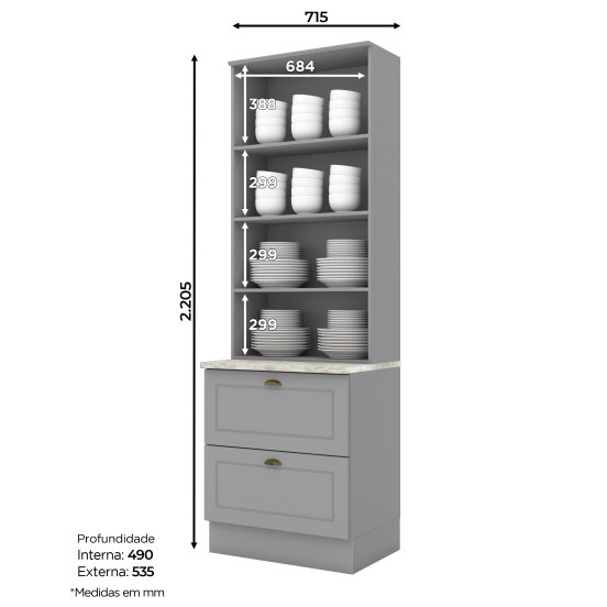 Cristaleira 02 Portas 02 Gavetas Americana
