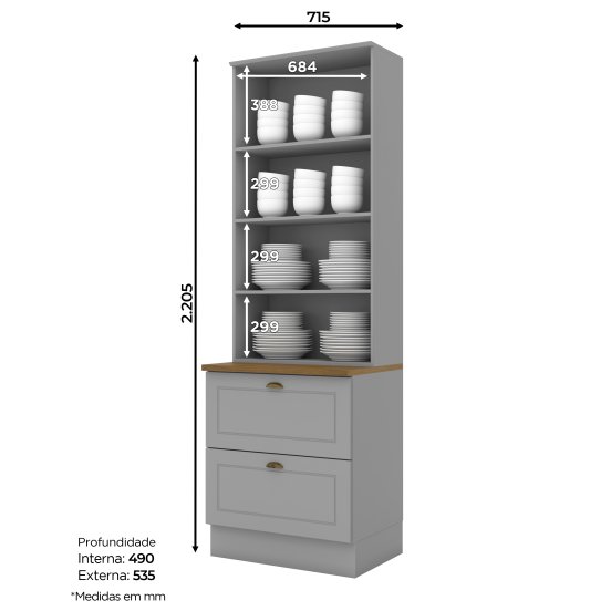 Cristaleira 02 Portas 02 Gavetas Americana