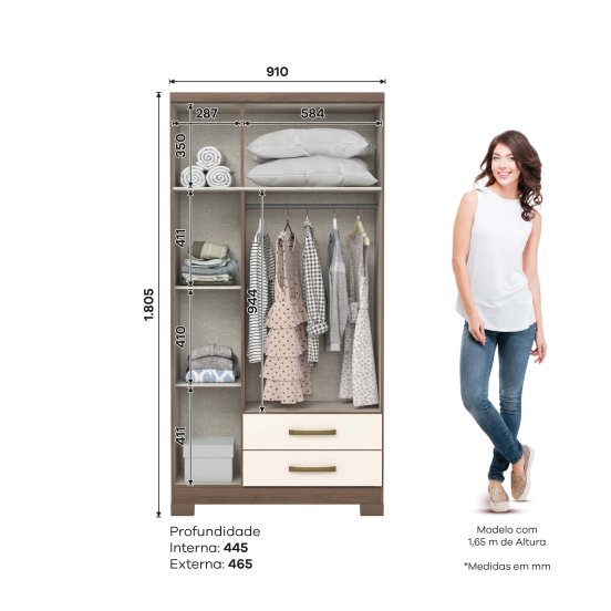 Guarda-roupa Açaí 03 Portas