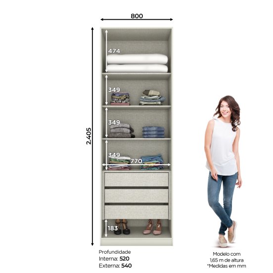 Guarda-roupa 02 Portas 03 Gavetas Seletto