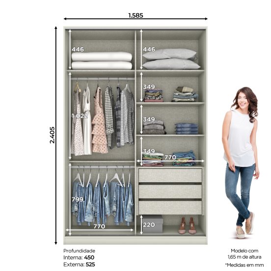 Guarda-roupa 02 Portas Deslizantes Seletto