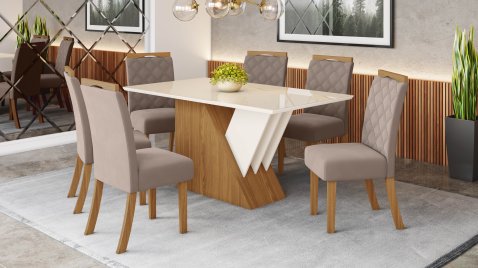 Mesa Épic 1.600 Reta Vidro + 06 Cadeiras Bella