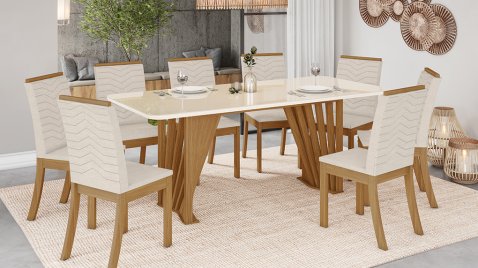 Mesa Adriana 2000 Vidro Arredondado + 06 Cadeiras Isa