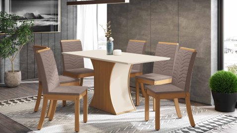 Mesa Luiza 1.600 Reto + 06 Cadeiras Isa