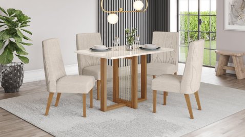 Mesa Natali 1.200 Reto Vidro + 04 Cadeiras Eloa