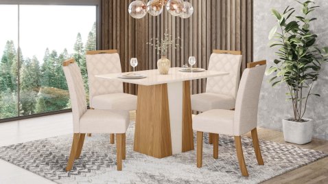 Mesa Orus 1.200 Reta + 04 Cadeiras Bella