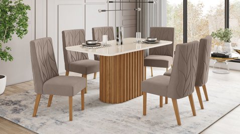 Mesa Solana 1.600 Arredondado Vidro + 06 Cadeiras Eloa