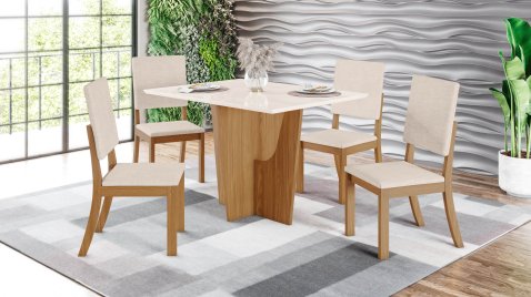 Mesa Vértice 1.200 Reta + 04 Cadeiras Milla