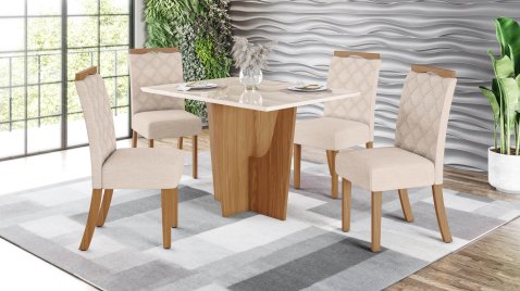 Mesa Vértice 1200 Reta Vidro + 04 Cadeiras Bella