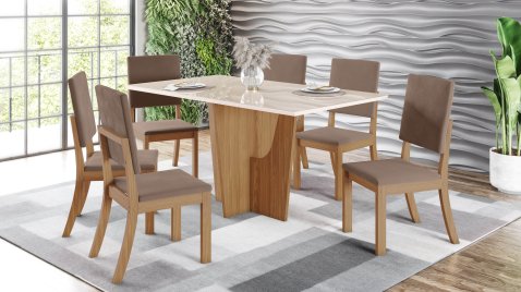 Mesa Vértice 1.600 Reta Vidro + 06 Cadeiras Milla