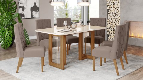 Mesa Yara 1600 Arredondado Vidro + 06 Cadeiras Eloá